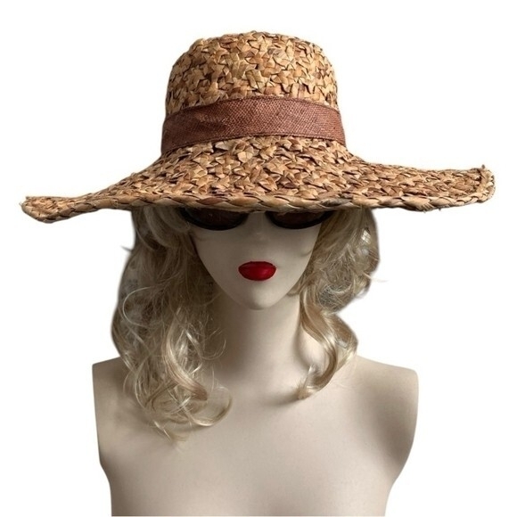 Vintage Bucket Hat LIZ CLAIBORNE Women\'s Beige Woven Beach Hat Wide Brimmed Hat main image 7